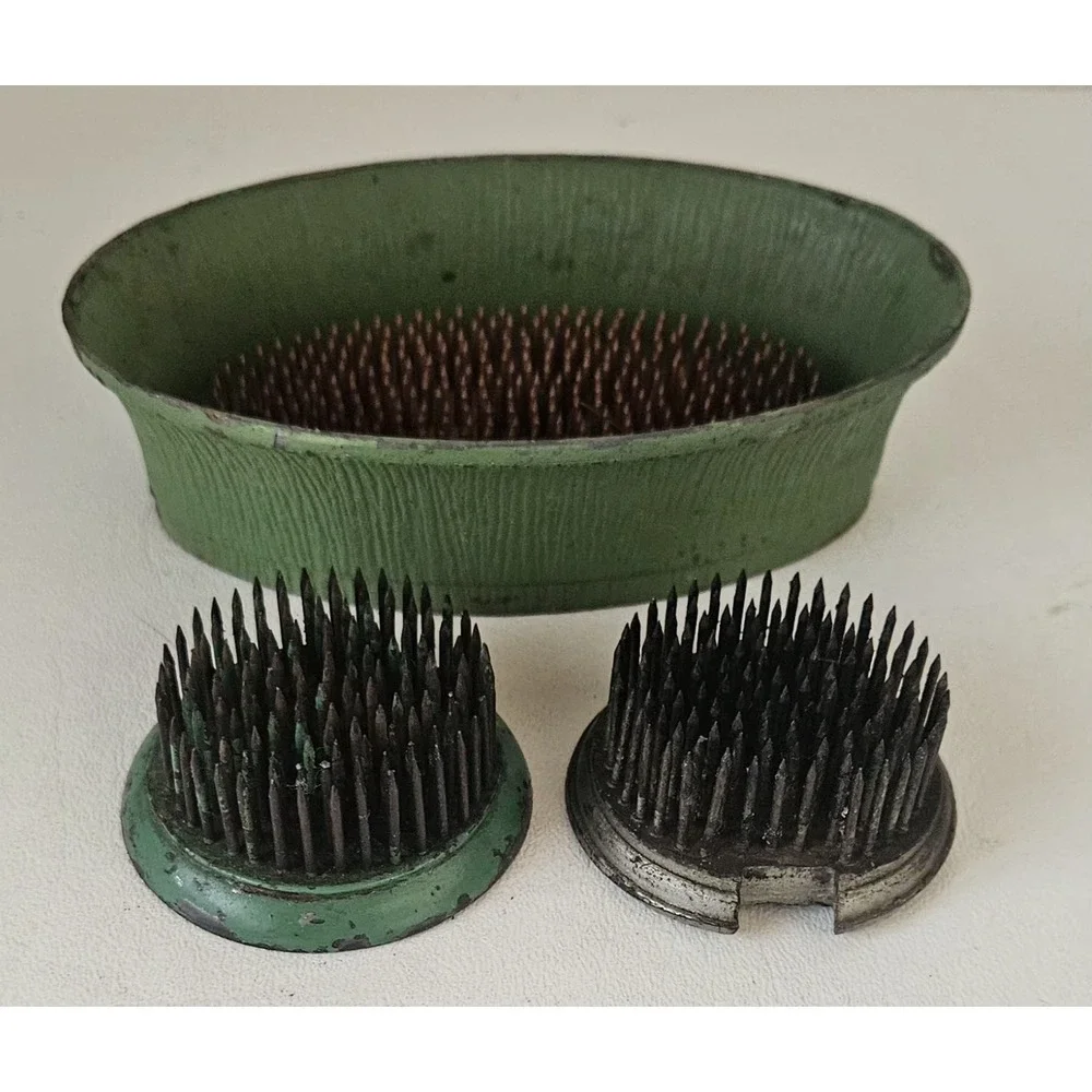 Vintage Metal Spike Flower Frog Lot Of 3 Antique